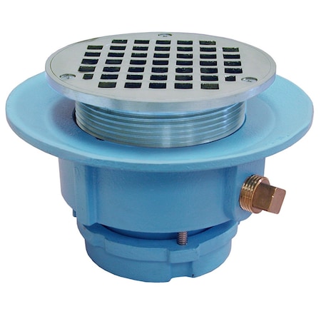 Jones Stephens 2in No Caulk Mechanical Joint Code Blue Slab Drain, 7in Pan, 6in Chrome Plated Round Strainer D67008